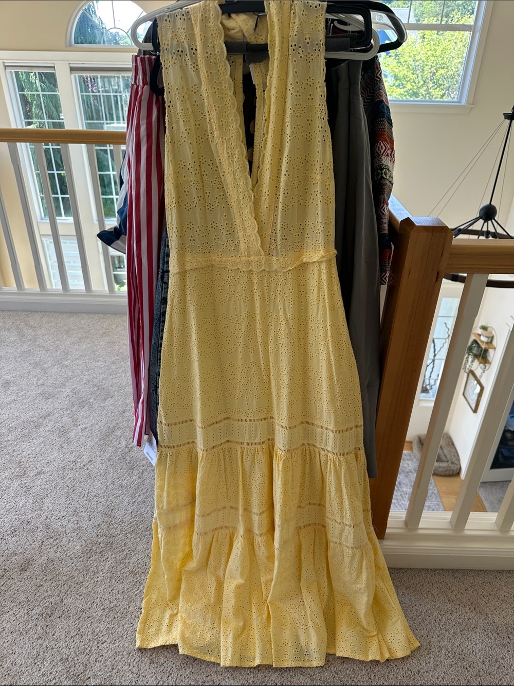 Mango Yellow Eyelet Maxi Dress with V-Neck